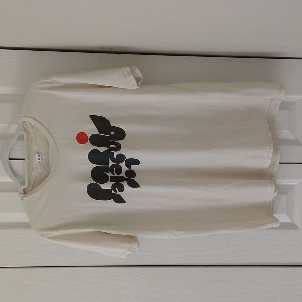 Clare V. Graphic Print Scoop Neck T-Shirt  Paris Los Angeles size L